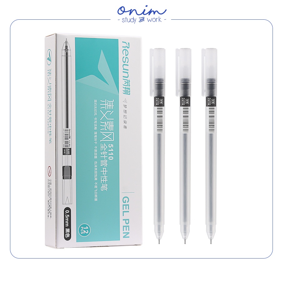 Hộp 12 bút bi nước mực gel RESUN 5110 ngòi 0.5mm ONIM bản dupe Muji - ngòi thay thế