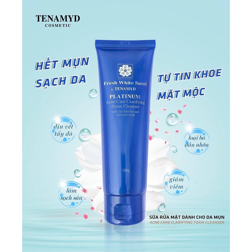Sữa rửa mặt dành cho da dầu mụn Fresh White Sand by TENAMYD Acne Care Clarifying Foam Cleanser 120ml
