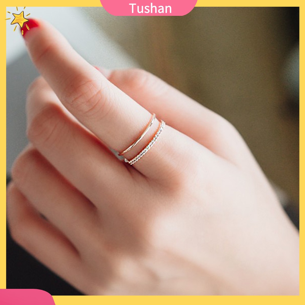 Chiếc nhẫn hở 2 lớp kiểu dáng đơn giản trang trí đính đá cho nữ