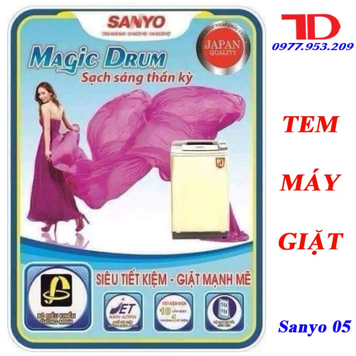 Tem dán máy giặt SANYO + tặng băng keo 2 mặt