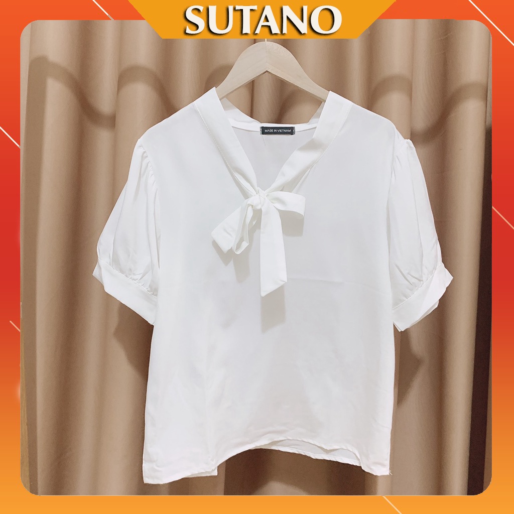 Áo sơ mi nữ công sở SUTANO cách điệu tơ nơ cổ 5 màu trơn lịch sự sang chảnh A399