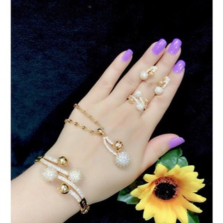 BỘ TRANG SỨC TRÁI CHÂU  XI VÀNG 18K