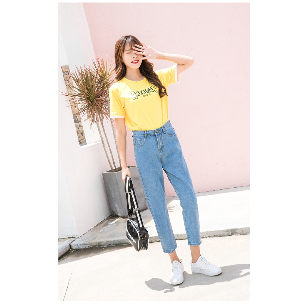 SUXI Quần jeans eo cao ống rộng phong cách Hàn Quốc trẻ trung cho nữ