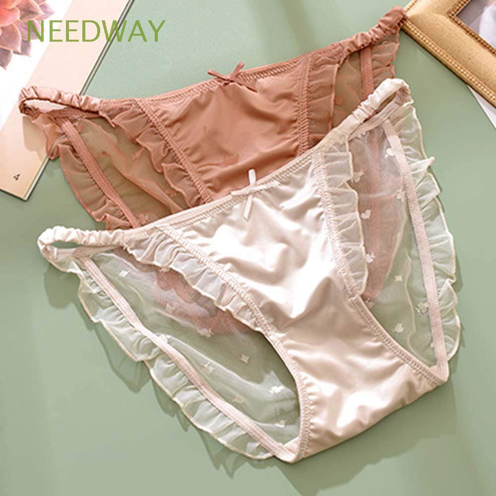 Quần lót lọt khe vải lưới đáy cotton không đường may màu trơn eo thấp phối ren thoáng khí quyến rũ cho nữ