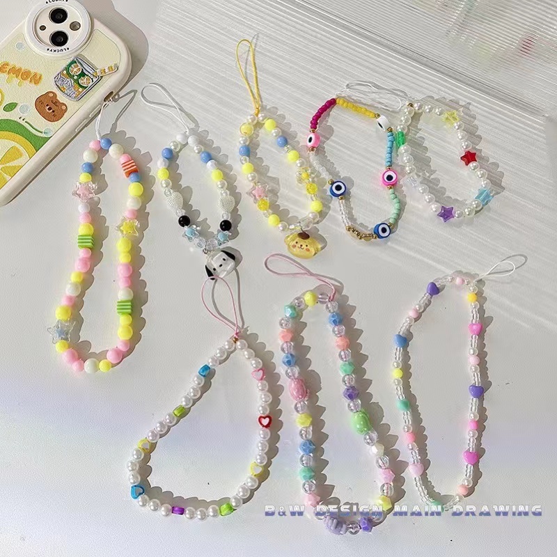 Móc Điện Thoại Dạng Chuỗi Hạt Hình Gấu Mặt Cười Dễ Thương Thông Dụng Thời Trang kpop
