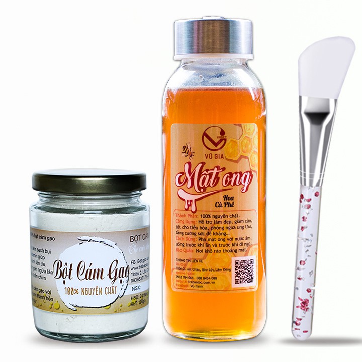 Combo Mật Ong Hoa Cà Phê 420g + Bột Cám Gạo 100g - Nguyên Chất Vũ Gia + Tặng Cọ Quét Silicon