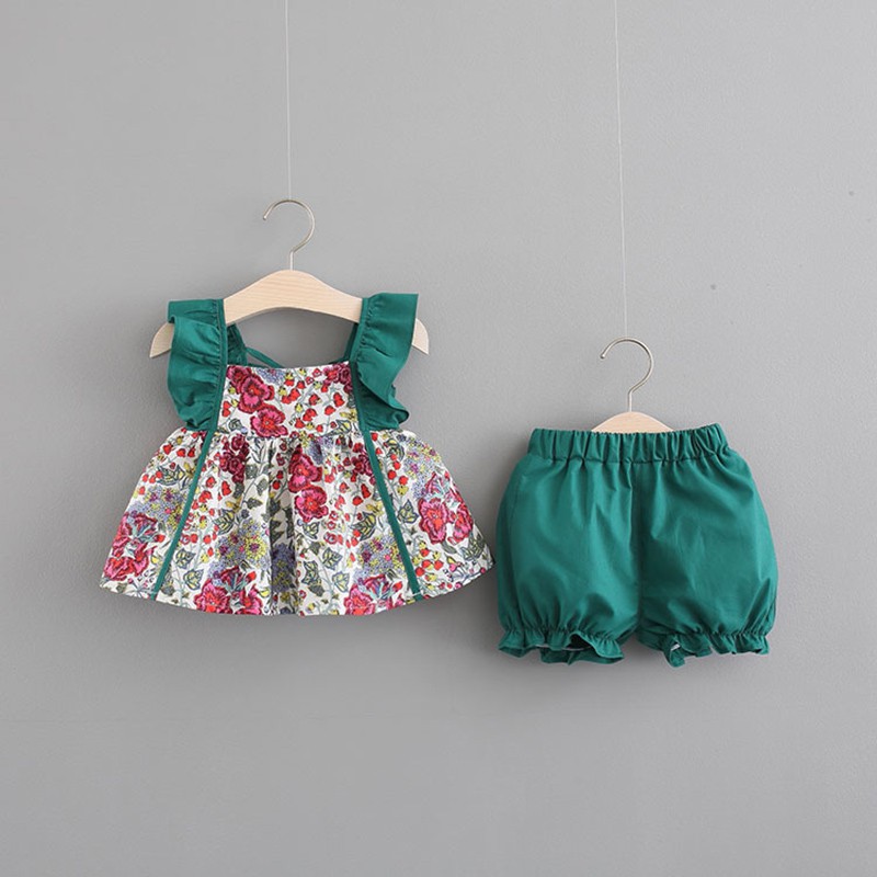 Set áo họa tiết hoa và quần short xinh xắn dành cho bé gái