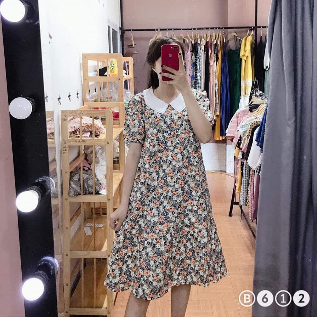 Đầm bầu hoa nhí ❤️ Váy bầu bigisze thời trang mùa hè thiết kế cổ bèo Hoa Vàng chất lụa hàn freesize từ 45 đến 70kg