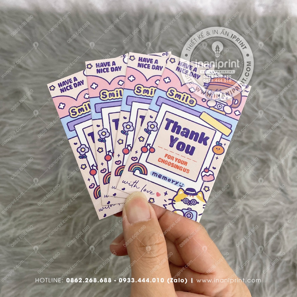 Giấy Cảm Ơn Kute, Card Thank You Dễ Thương, Thiệp Cám Ơn Khách Đã Mua Hàng Mẫu Chụp Hình - Size 9x5.4cm - Cán Màng Mờ