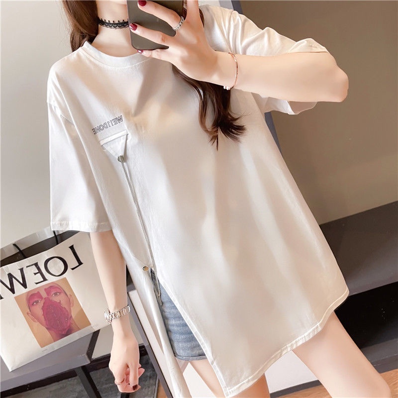 áo phông nữ from rộng xẻ tà chất cotton co giãn thiết kế mới lạ đường may tỷ mỉ size đến 70kg | BigBuy360 - bigbuy360.vn