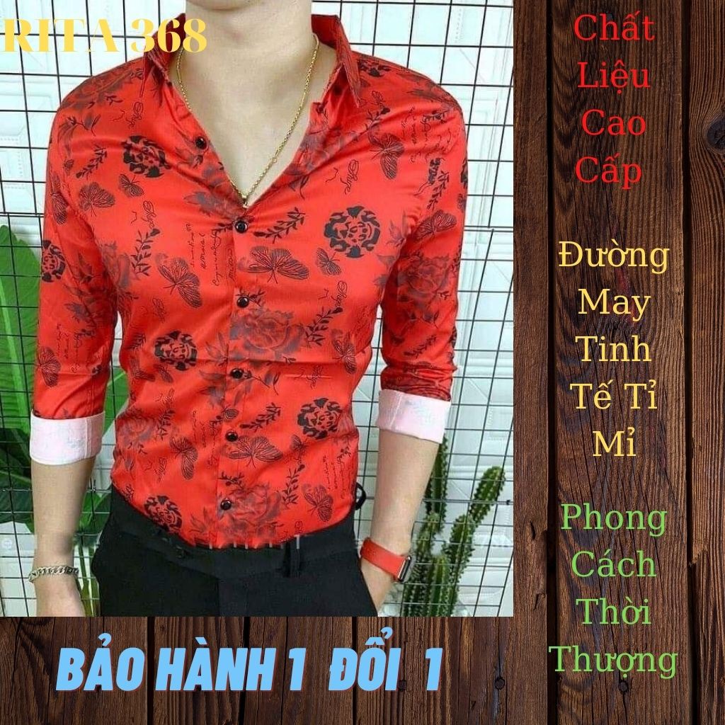 Áo Sơ Mi Nam Chất Lụa Dài Tay DR11RITA Họa Tiết Hoa Hồng Đỏ MS 27