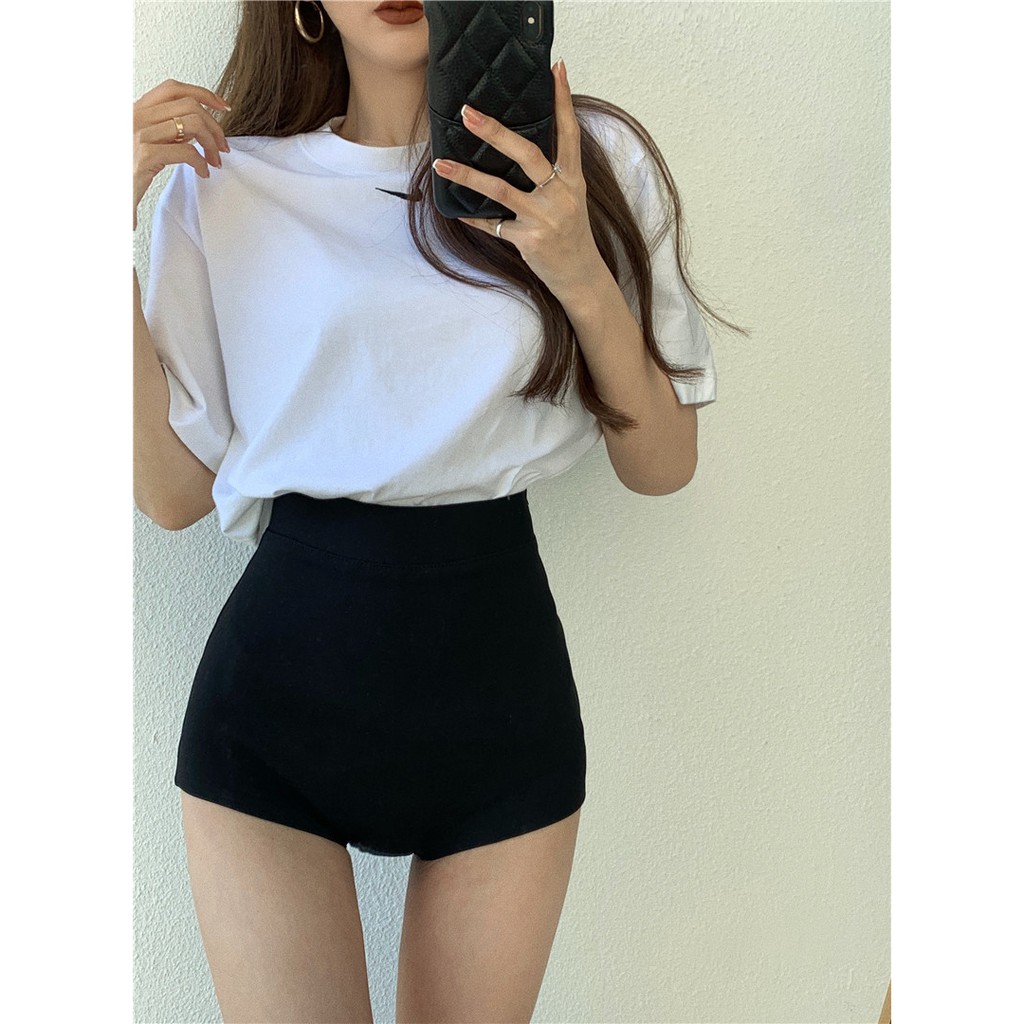 Quần Short Đen Ôm Hông Thoải Mái Phong Cách Retro