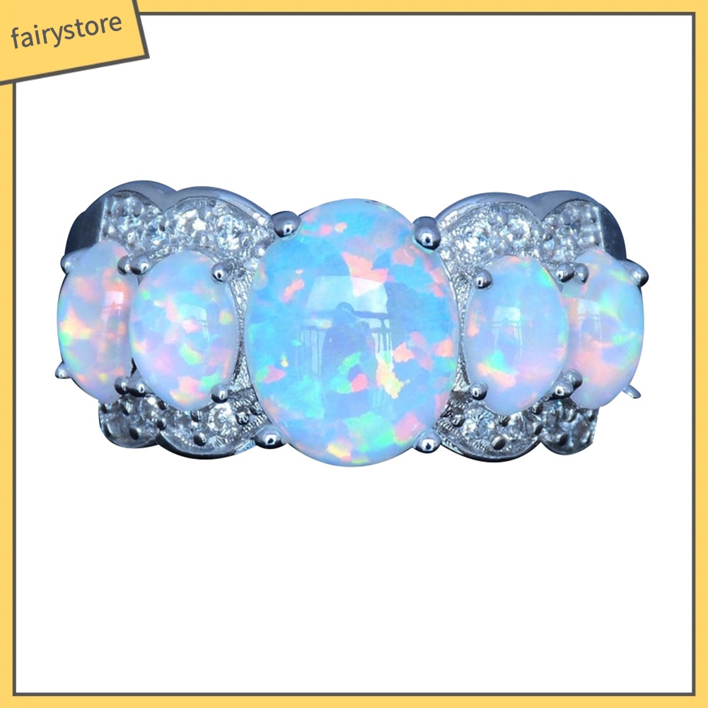 Nhẫn Đính Đá Opan Nhân Tạo Phong Cách Thanh Lịch Dành Cho Nữ