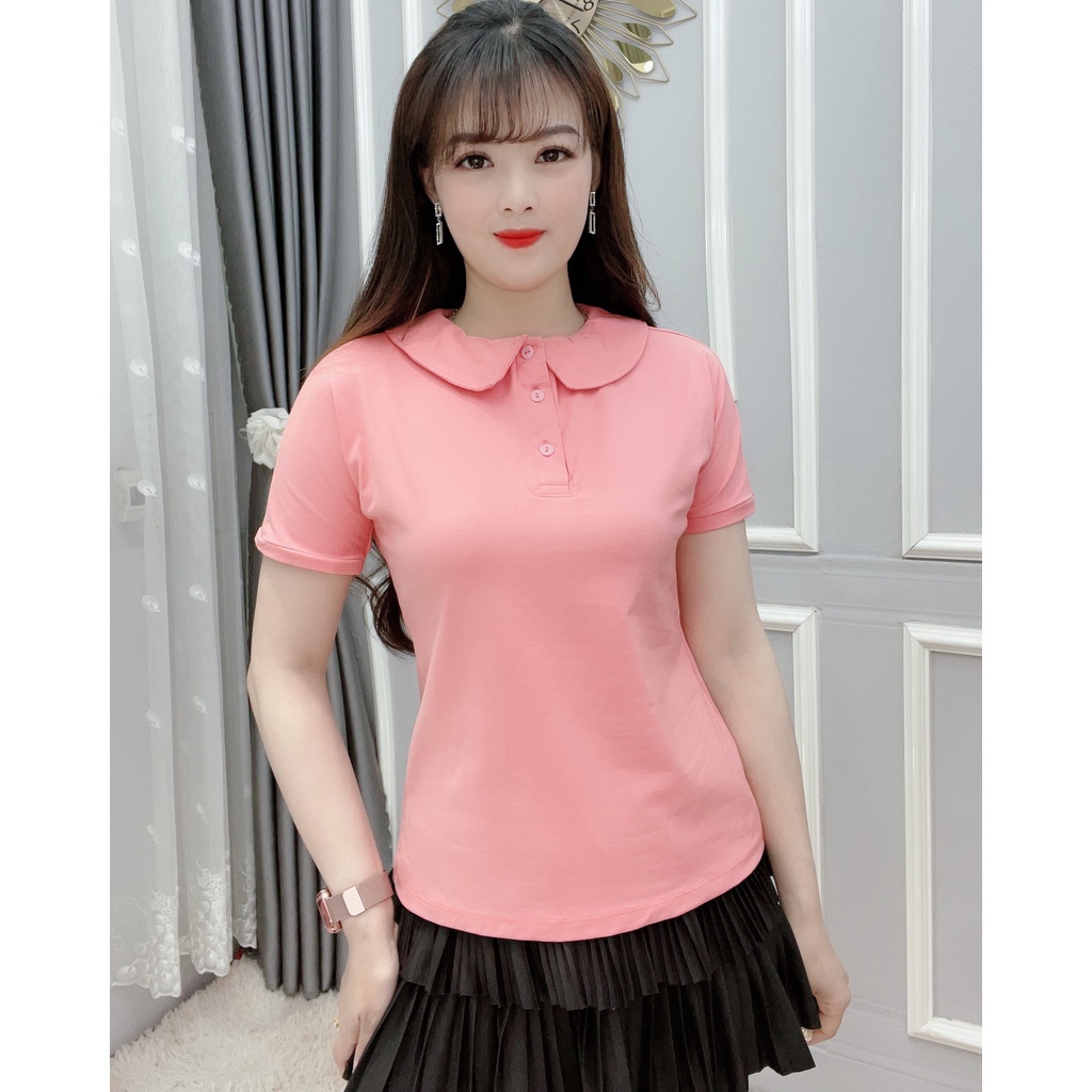 Áo Thun Polo Nữ Trơn Basic Tay Ngắn Cổ Tròn Cotton Trẻ trung - Hanlly Fashion A22