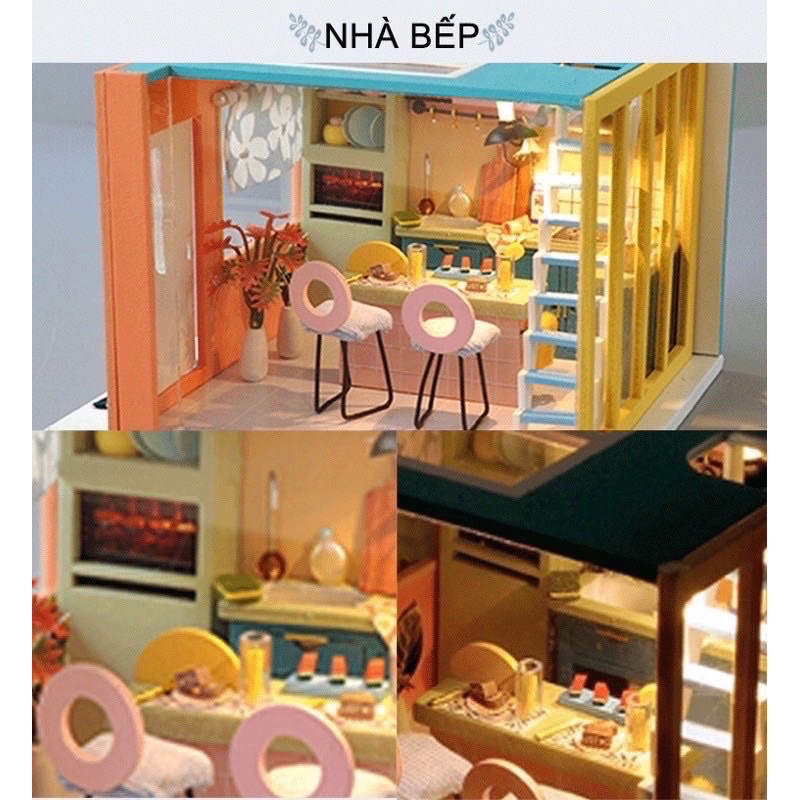 (tặng mica,đèn,keo sữa)Mô hình đô chơi nhà búp bê bé tự lắp ráp bằng gỗ diy doll house Tw31