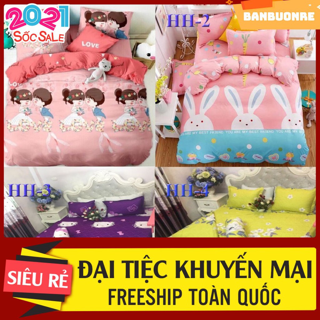 Bộ 1 ga chun kèm 2 vỏ gối nằm poly m6 nhiều mẫu