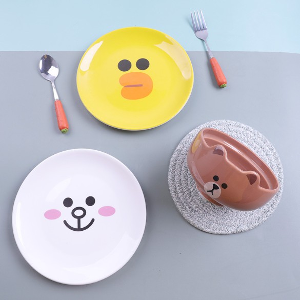 (lẻ) bộ chén đĩa hình mặt thỏ gấu vịt xinh xắn, thu hút trẻ em ăn ngon hơn (hàng order)