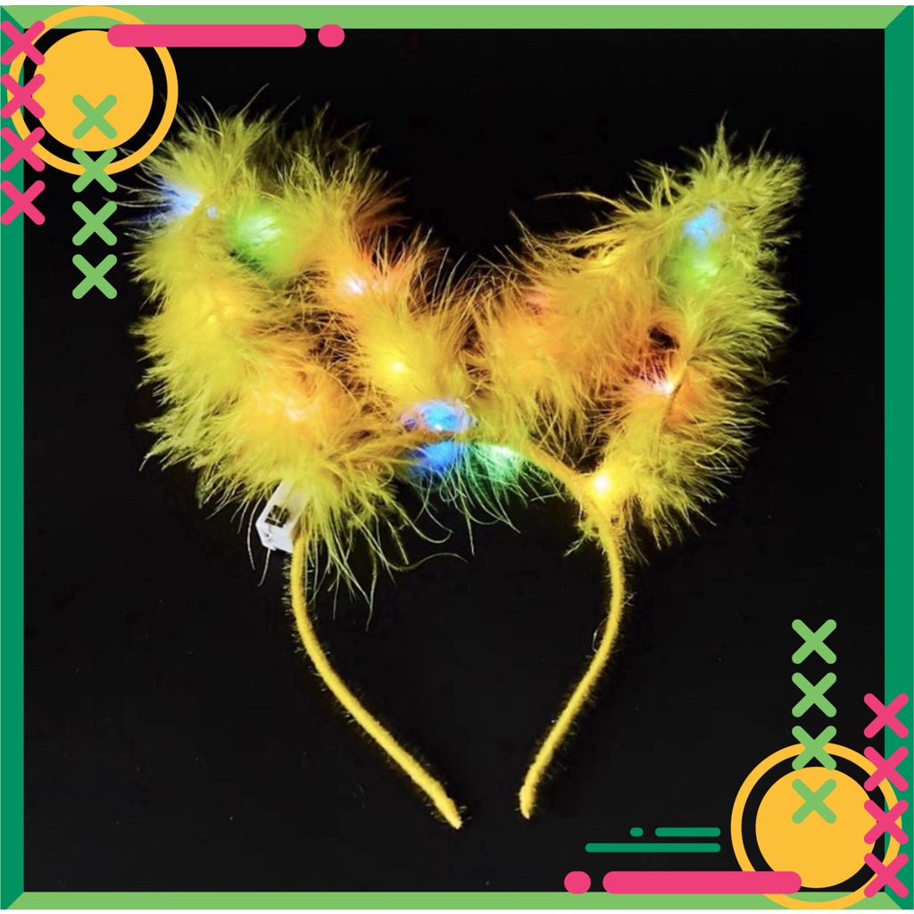 Bờm tai thỏ lông thú có đèn LED nhấp nháy 3 chế độ, 5 màu sắc, phù hợp cho Trung thu, Noel và các lễ hội ban đêm