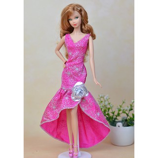 Đầm dạ hội dài một mảnh thời trang màu hồng cho búp bê Barbie Váy dự tiệc