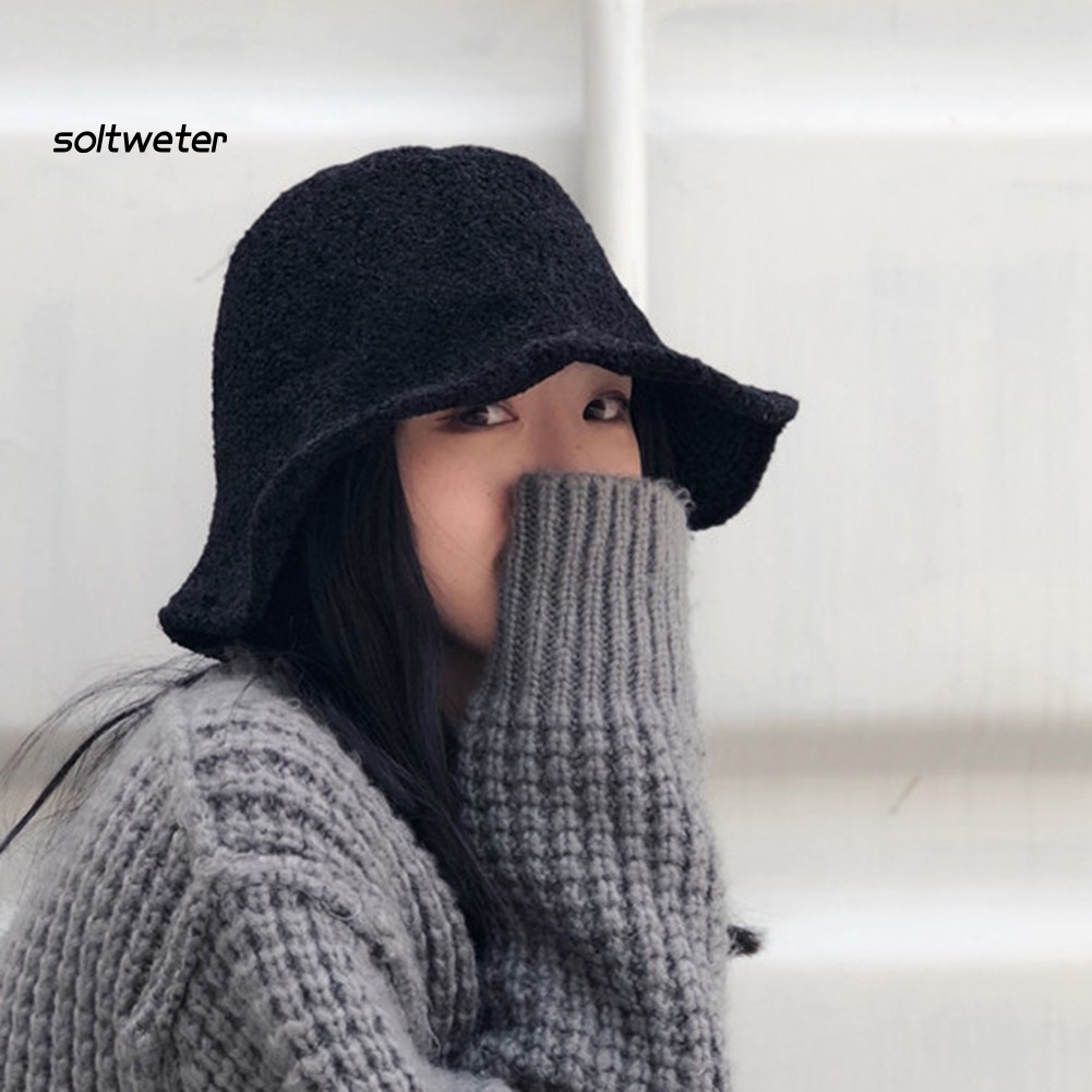 Mũ Len Rộng Vành Màu Trơn Thời Trang Cho Nữ