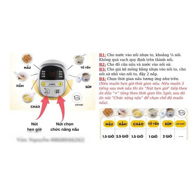 Nồi nấu cháo BEAR 0.8 lít  cách thủy dùng điện bằng thố sứ bảng quốc tế BH 18 tháng.