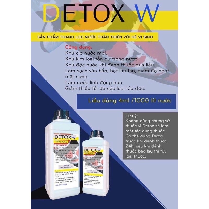 Detox W+ khử clo trong nước máy, giảm kim loại nặng trong nước giếng - chai 1lit và chai 500ml