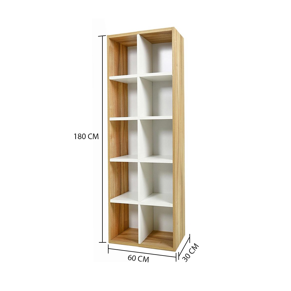 HomeBase FURDINI Kệ gỗ ép có 10 ngăn đựng đồ ROMA Thái Lan W60xH180xD30cm màu trắng/gỗ