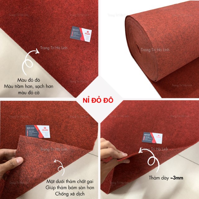 Thảm nỉ trải sàn nhà văn phòng lối đi màu đỏ đô đẹp giá rẻ khổ 2m dày 3mm - giá 1 mét vuông