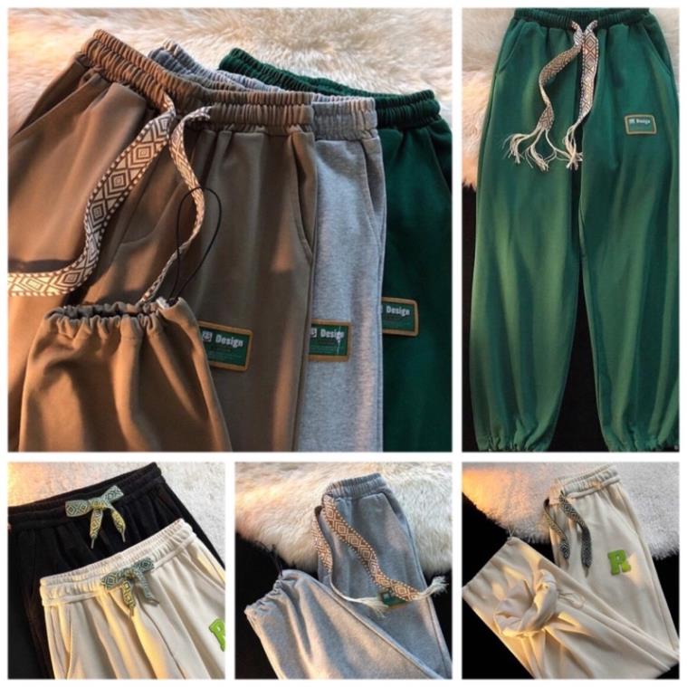 Quần Jogger Thêu Chữ R, DESIGN Ống Rộng Ullzang Unisex Hàn Quốc(Hàng sẵn)