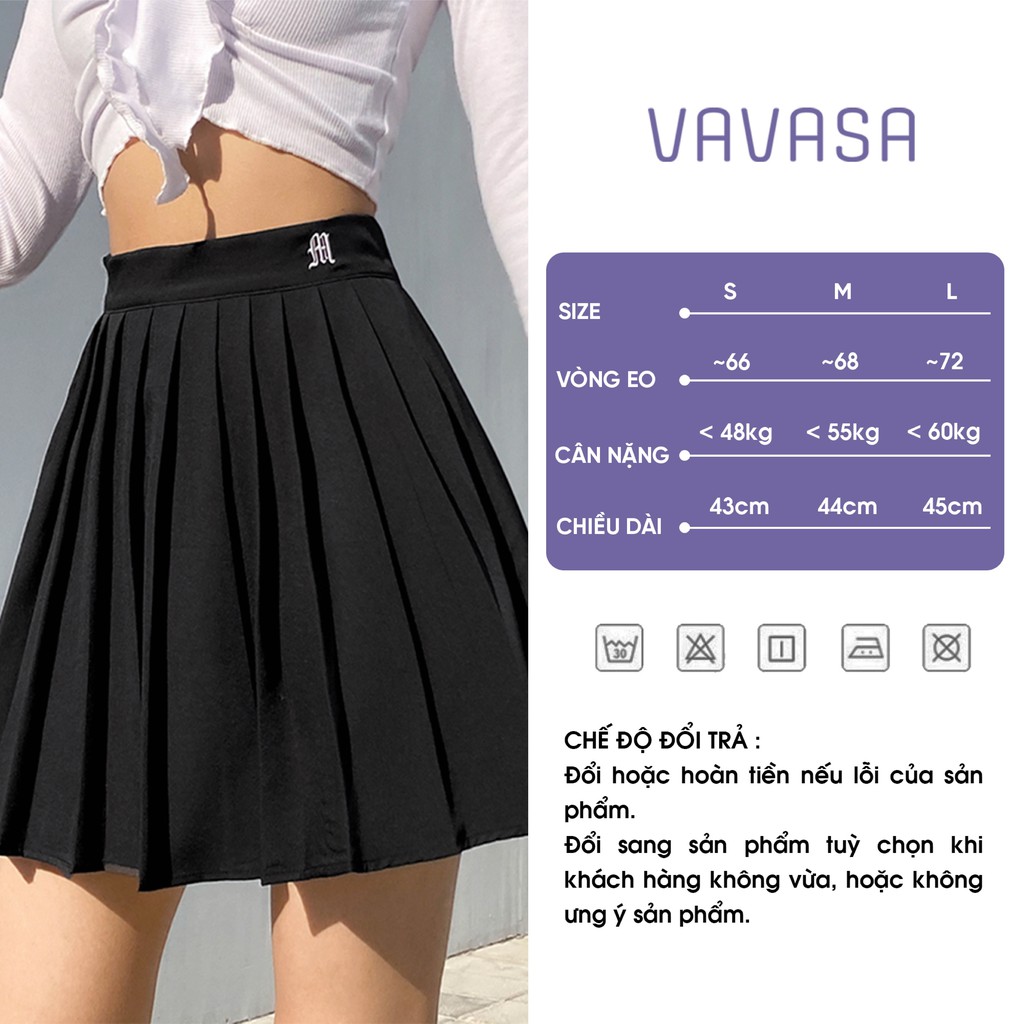 Chân váy tennis xếp ly đen trắng lưng cao ngắn bigsize trơn ulzzang hoạ tiết thêu có quần trong VAVASA CV13