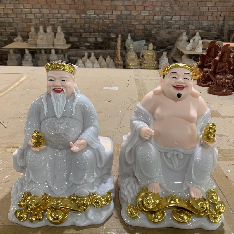 Tượng Thần Tài Thổ Địa Như Ý Cao 8inch~ 20cm Composite/Bột Đá