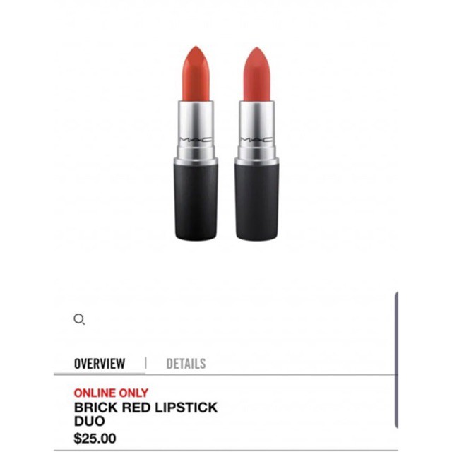 Set Mac Brick Red Lipstick Duo (Mac Matte Marrkesh, Mac Powder kiss Devoted to Chili)/ Chili/ Rubywoo