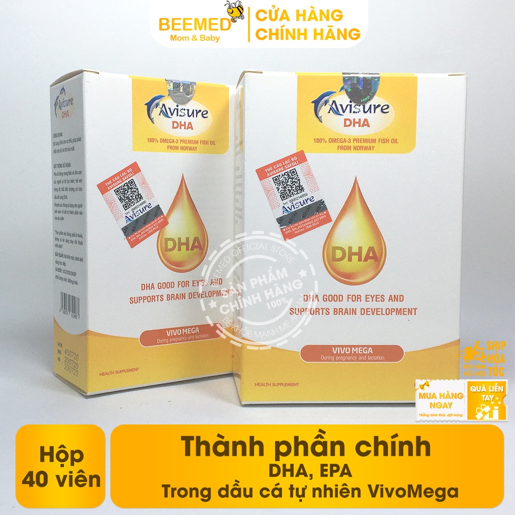 Bổ sung DHA cho mẹ bầu, bổ mắt, tốt cho não bộ từ dầu cá tự nhiên - Avisure DHA Hộp 40 viên cho phụ nữ mang thai