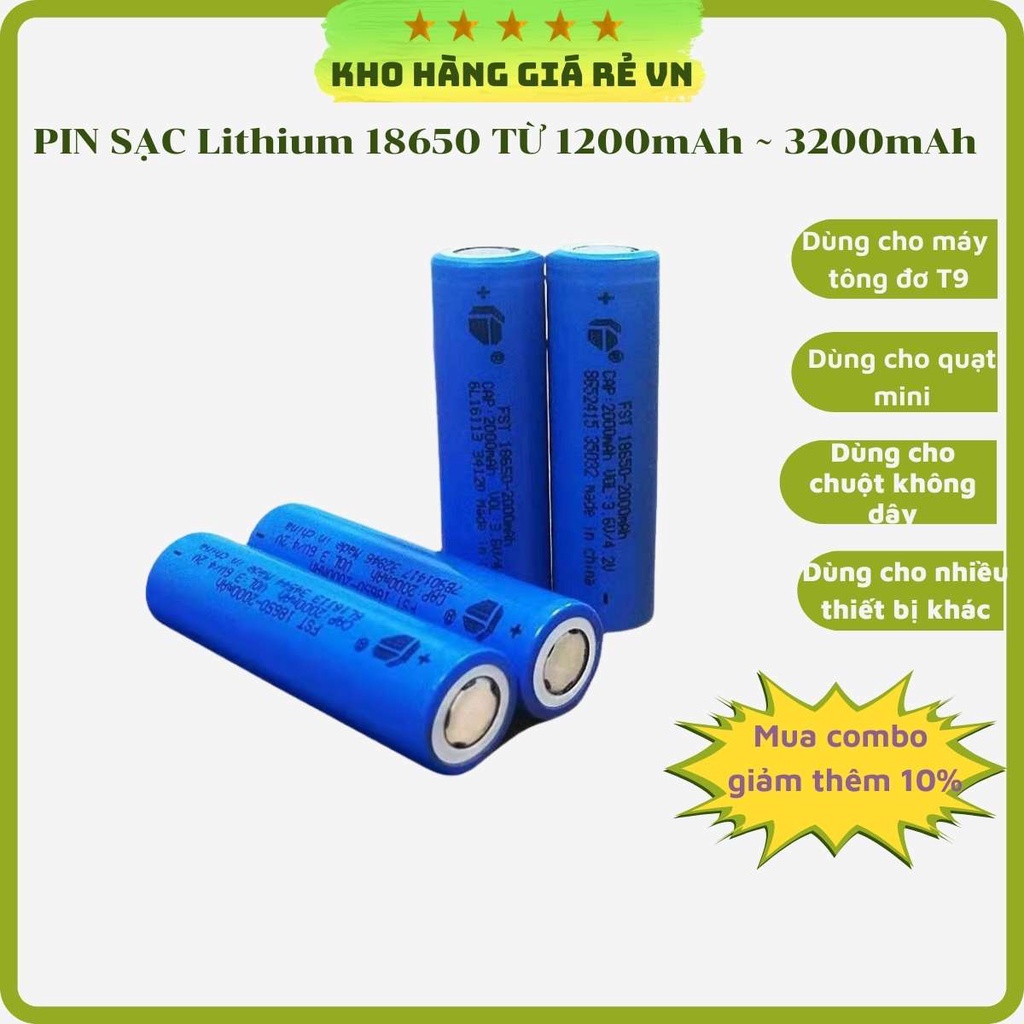 Pin sạc Lithium 18650 3.7v dùng cho tông đơ cắt tóc T9, robot hút bụi lau nhà và các thiết bị điện tử khác