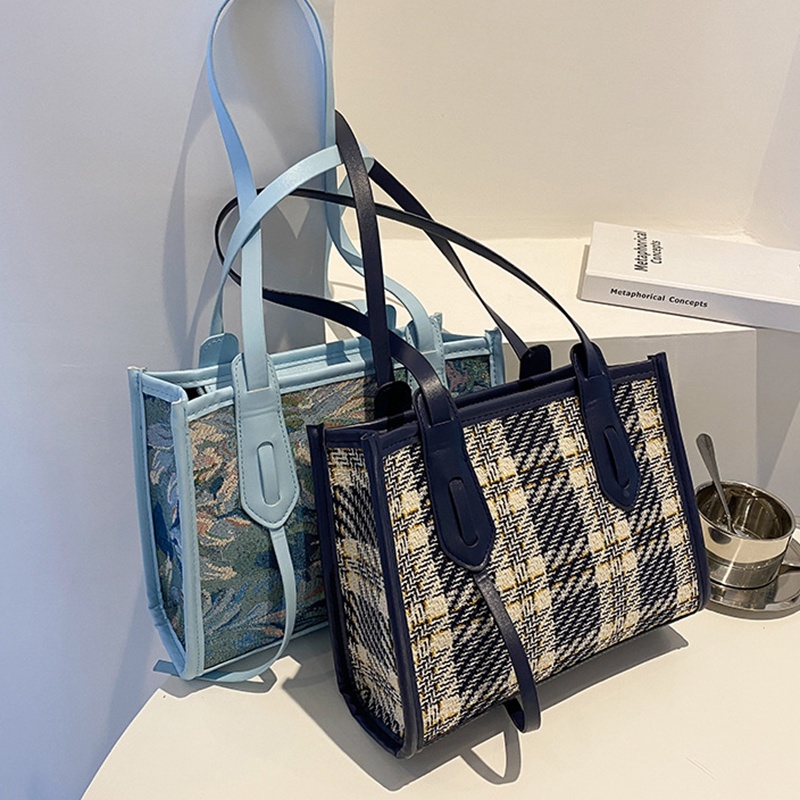 Túi đeo vai IELGY sức chứa lớn họa tiết kẻ ô thời trang phương Tây tinh tế cho nữ