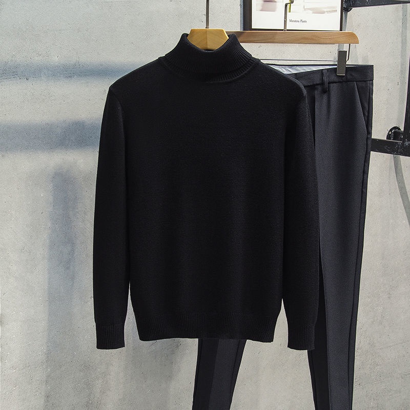 Men's high-neck autumn and winter new sweater, with a thick solid color knitted bottoming shirt