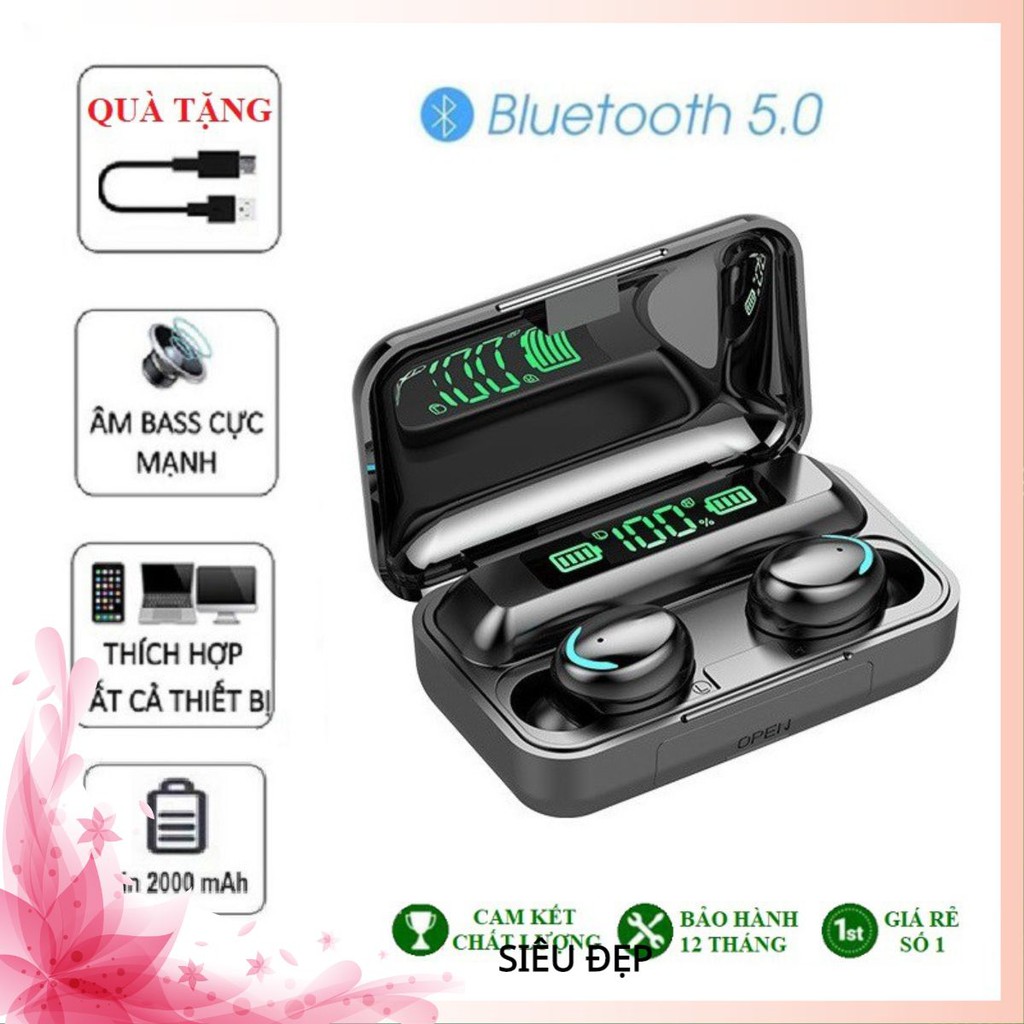 Tai Nghe Bluetooth Không Dây Nhét Tai 5.0 Amoi F9 Pro Nút Cảm Ứng Kiêm Sạc Pin Dự Phòng HihaShop01
