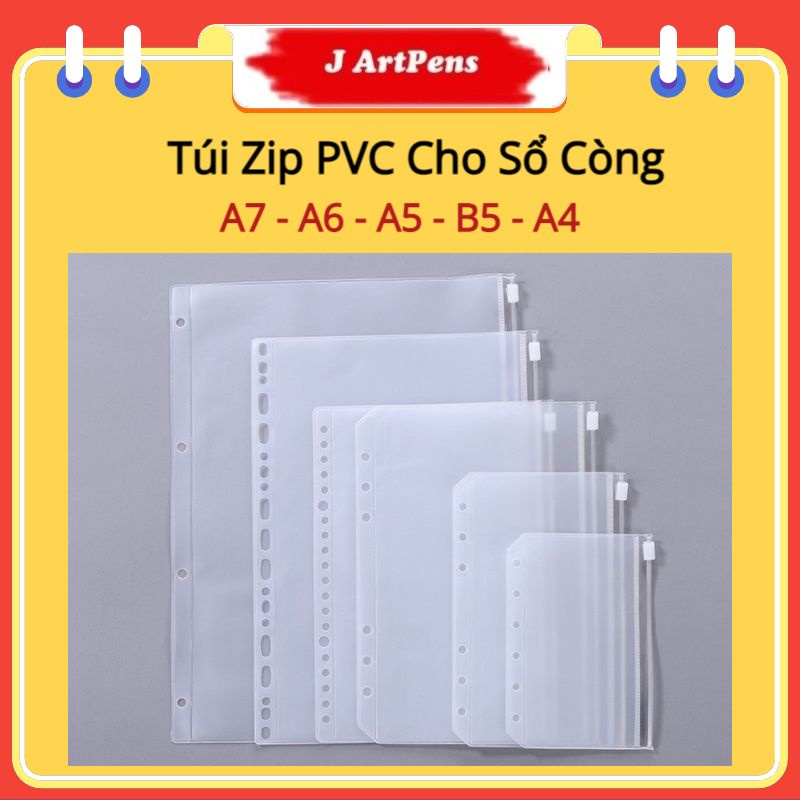 Túi PVC Phụ Kiện Bìa Sổ Còng Túi Zip A6 6 Lỗ A5 6 20 Lỗ B5 9 26 Lỗ A4 4 Lỗ (Có Khóa kéo)