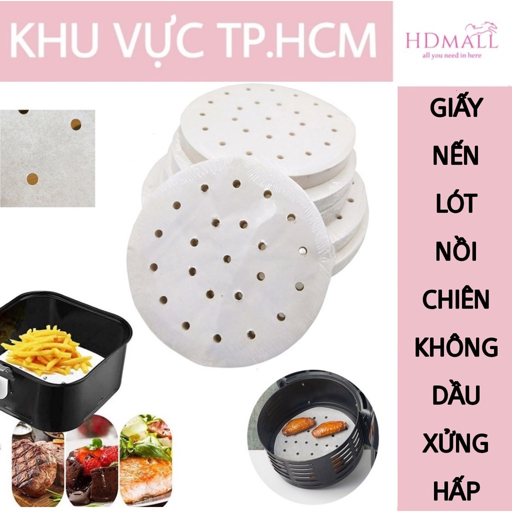 Gói 100 Tờ Giấy Nến Đục Lỗ Tròn Dùng Cho Nồi Chiên Không Dầu, Lót Xửng Hấp, Thấm Dầu Ăn Size 23cm