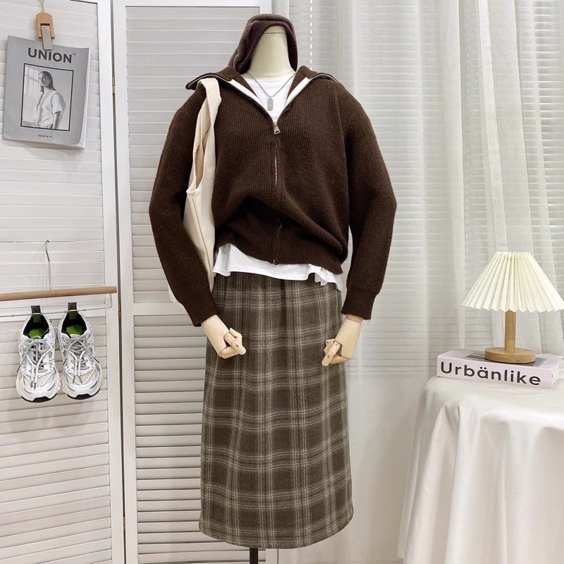 Chân váy dạ kẻ dài