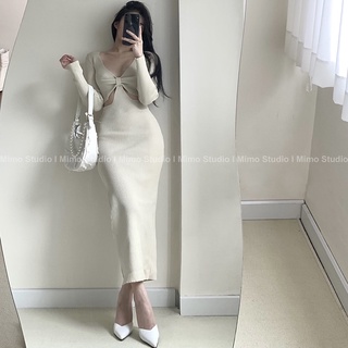 Đầm len ôm body xẻ đùi khoét eo-2016