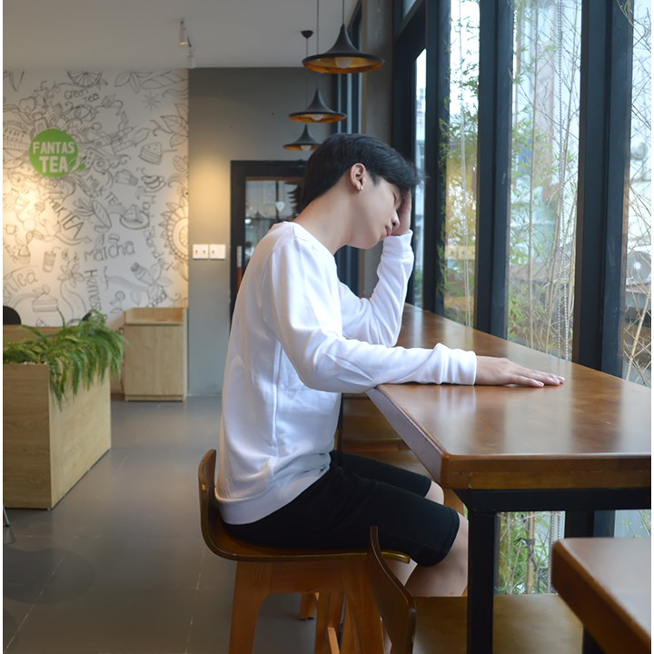 Áo thun Tay dài Sweater in White - Giá sỉ Unisex