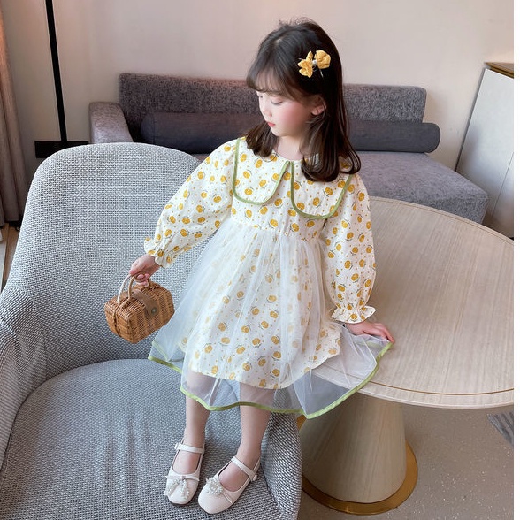 Đầm Công Chúa Tay Dài Cổ Búp Bê Thời Trang Mùa Thu 2022 Mới Cho Bé Gái