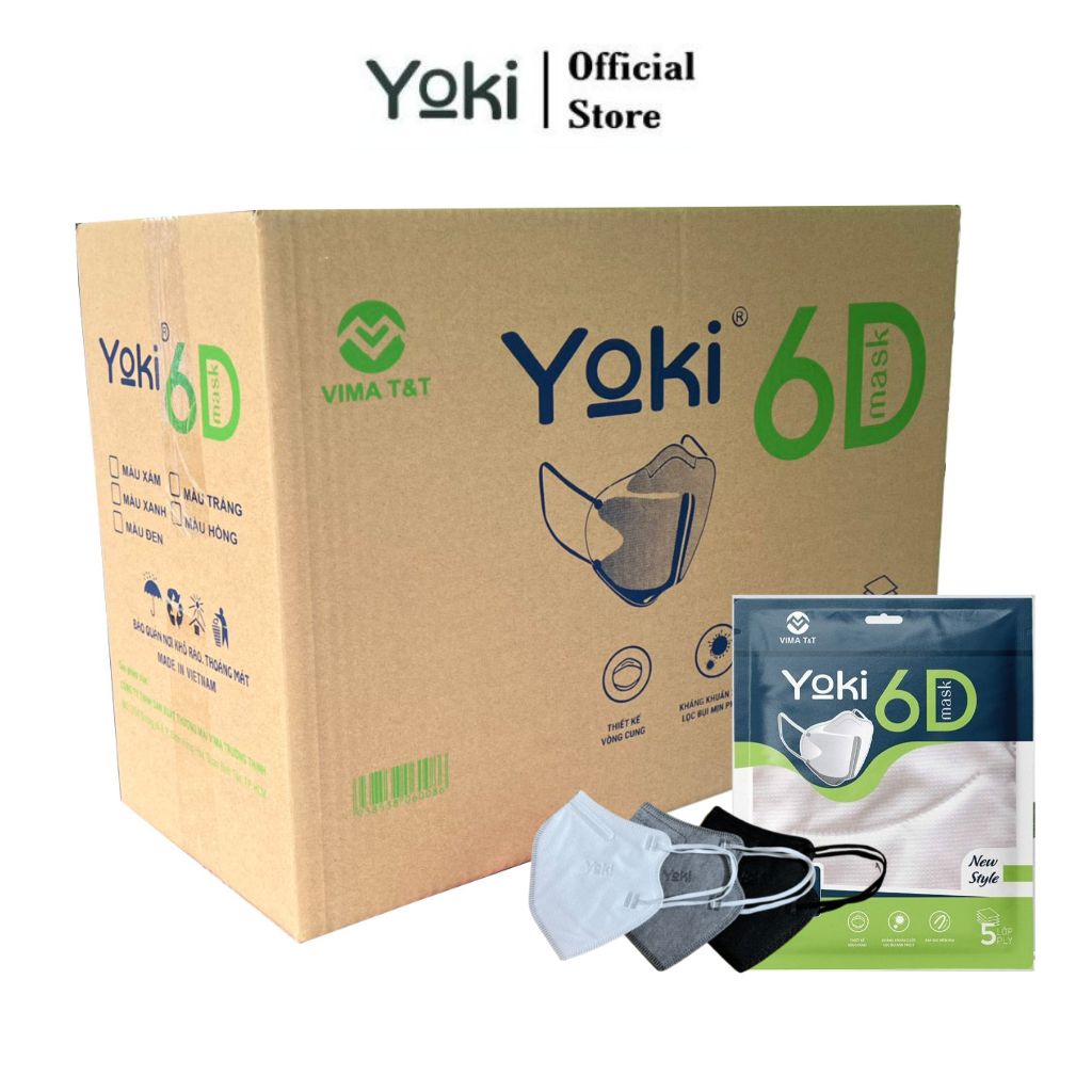 Thùng 50 Túi Khẩu Trang 6D Mask Yoki 5 Lớp Kháng Khuẩn Chống Bụi Mịn PM2.5