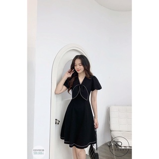 Bán sỉ váy đen thắt nơ viền trắng