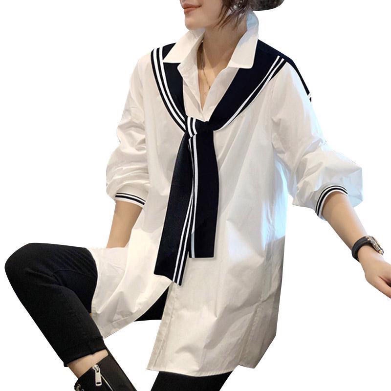 Áo Sơ Mi Tay Dài Giả Hai Lớp Dáng Rộng Phong Cách Hàn Quốc Thời Trang Mùa Xuân Cho Nữ Size S-3Xl