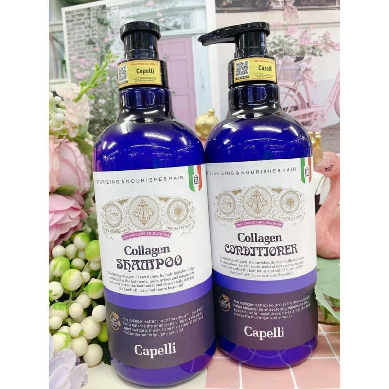 COMBO 2 CHAI DẦU GỘI ĐẦU DẦU XẢ TÓC COLLAGEN CAPELLI CHÍNH HÃNG ITALY Ý