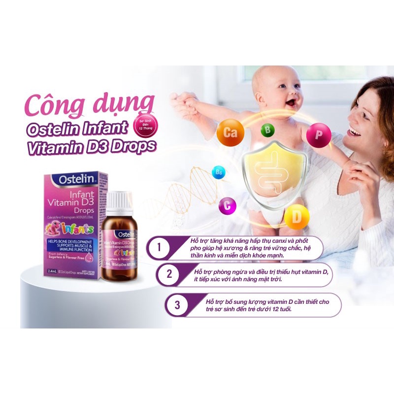 [Hàng chuẩn Úc] Vitamin D dạng nhỏ giọt dành cho bé từ sơ sinh Ostelin infant vitamin d3 drops 2.4ml bổ sung vitamin d3