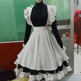 trang phục váy hầu gái dáng dài tay đen trắng