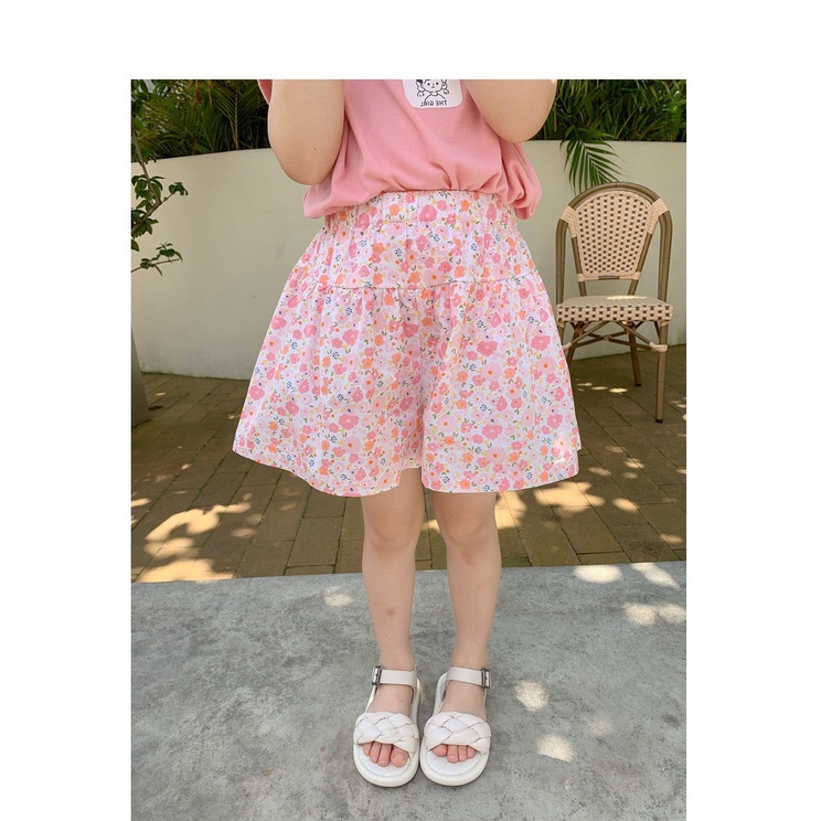Quần váy cho bé họa tiết hoa nhí size đại chất thô cotton siêu mát chân váy xếp li cho bé gái